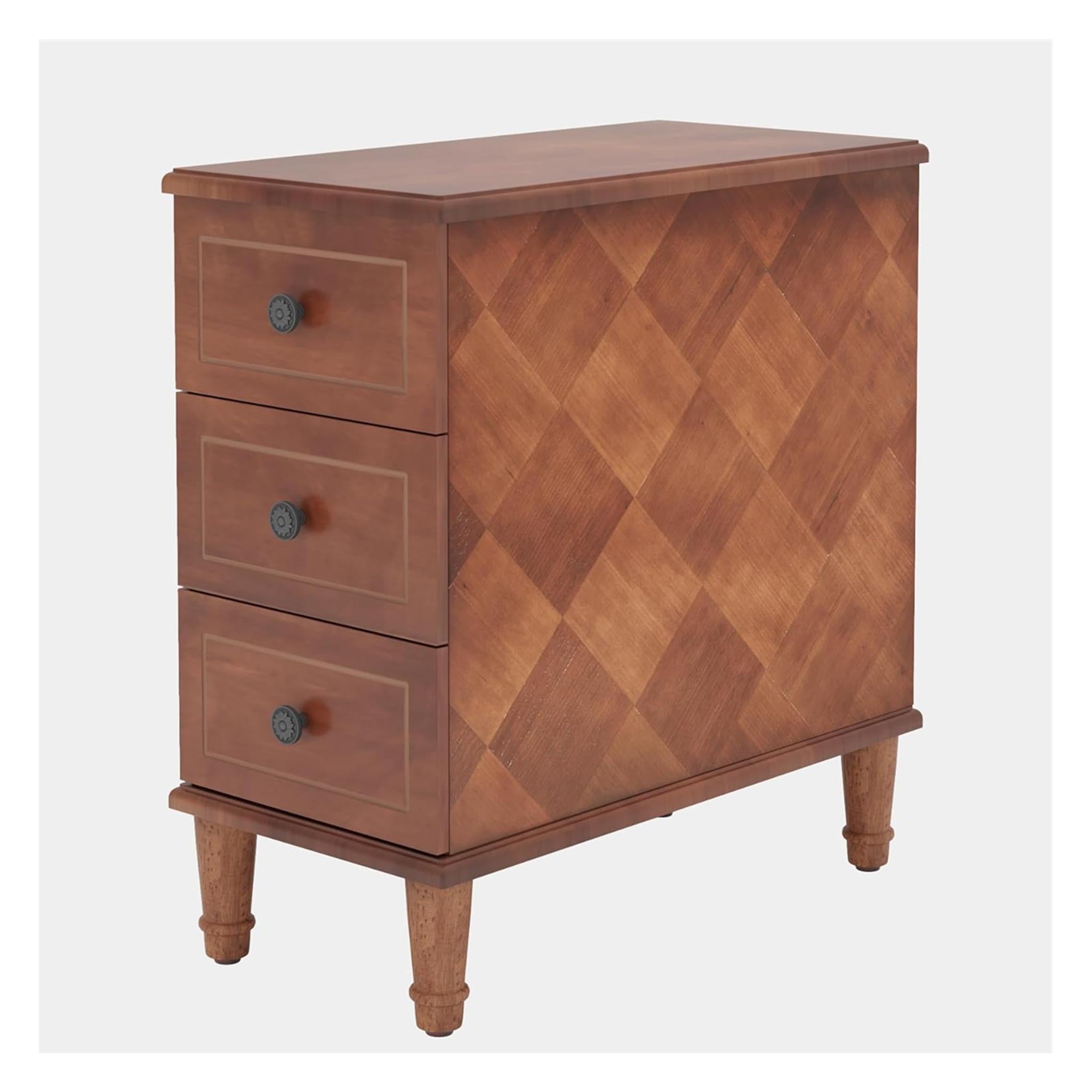 26" Brown Solid Wood Three Drawer Nightstand