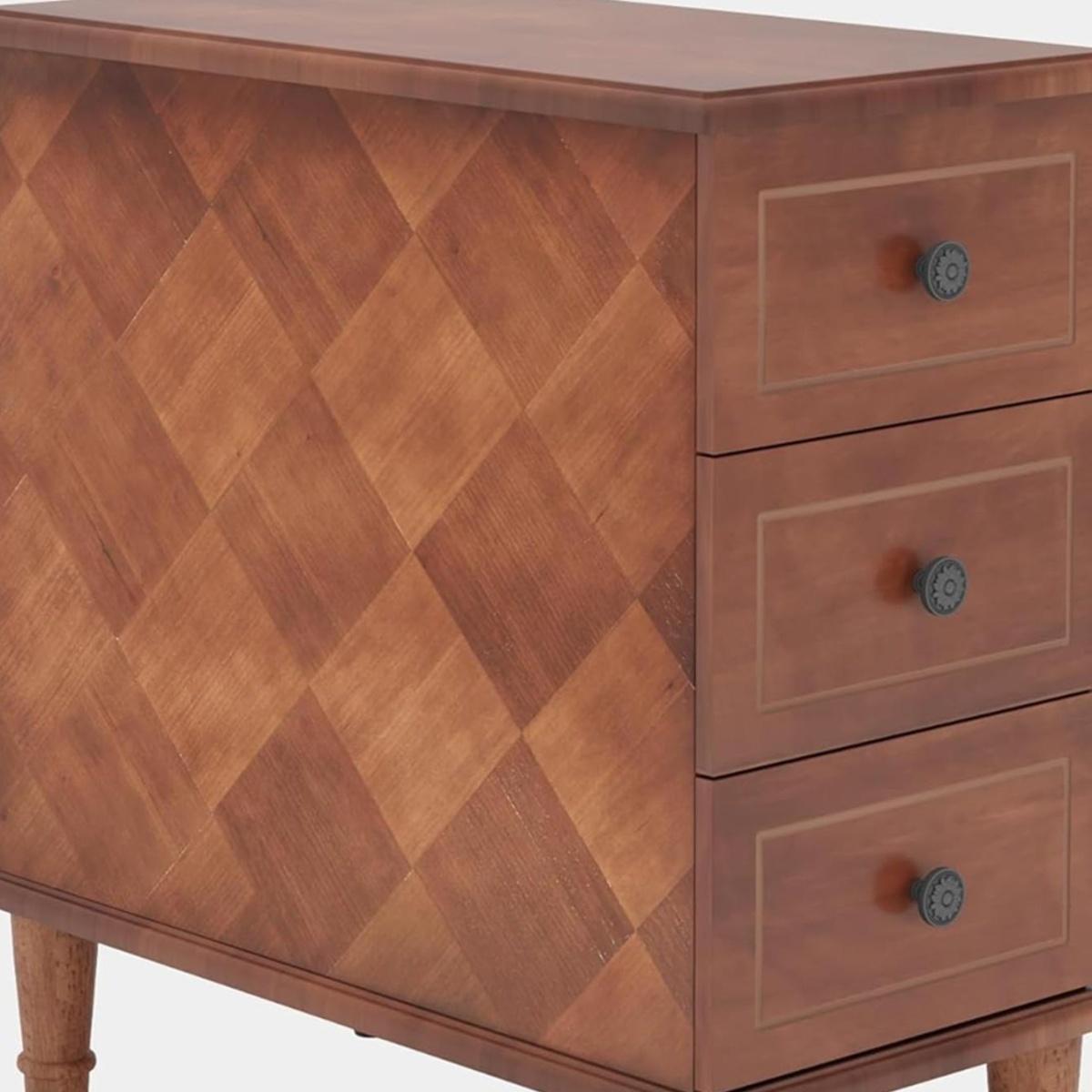 26" Brown Solid Wood Three Drawer Nightstand