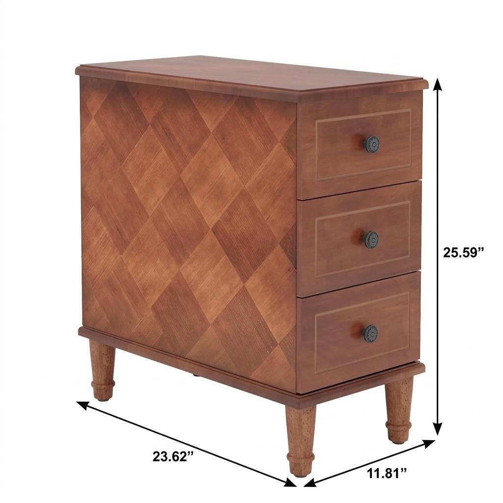 26" Brown Solid Wood Three Drawer Nightstand