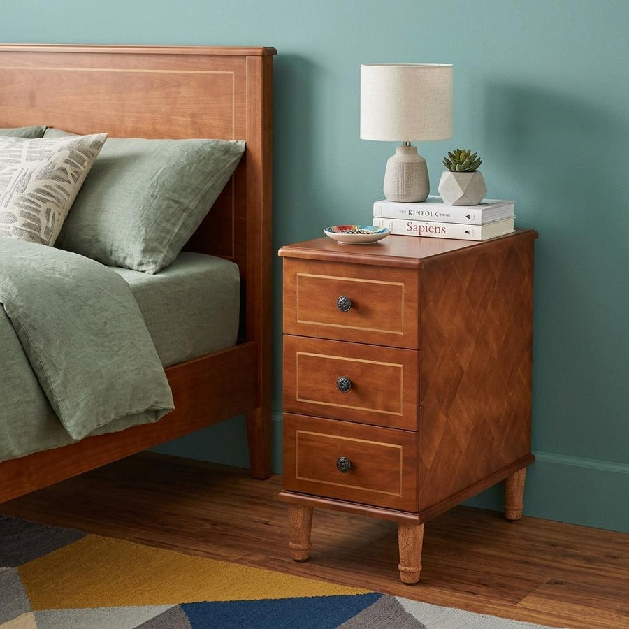 26" Brown Solid Wood Three Drawer Nightstand