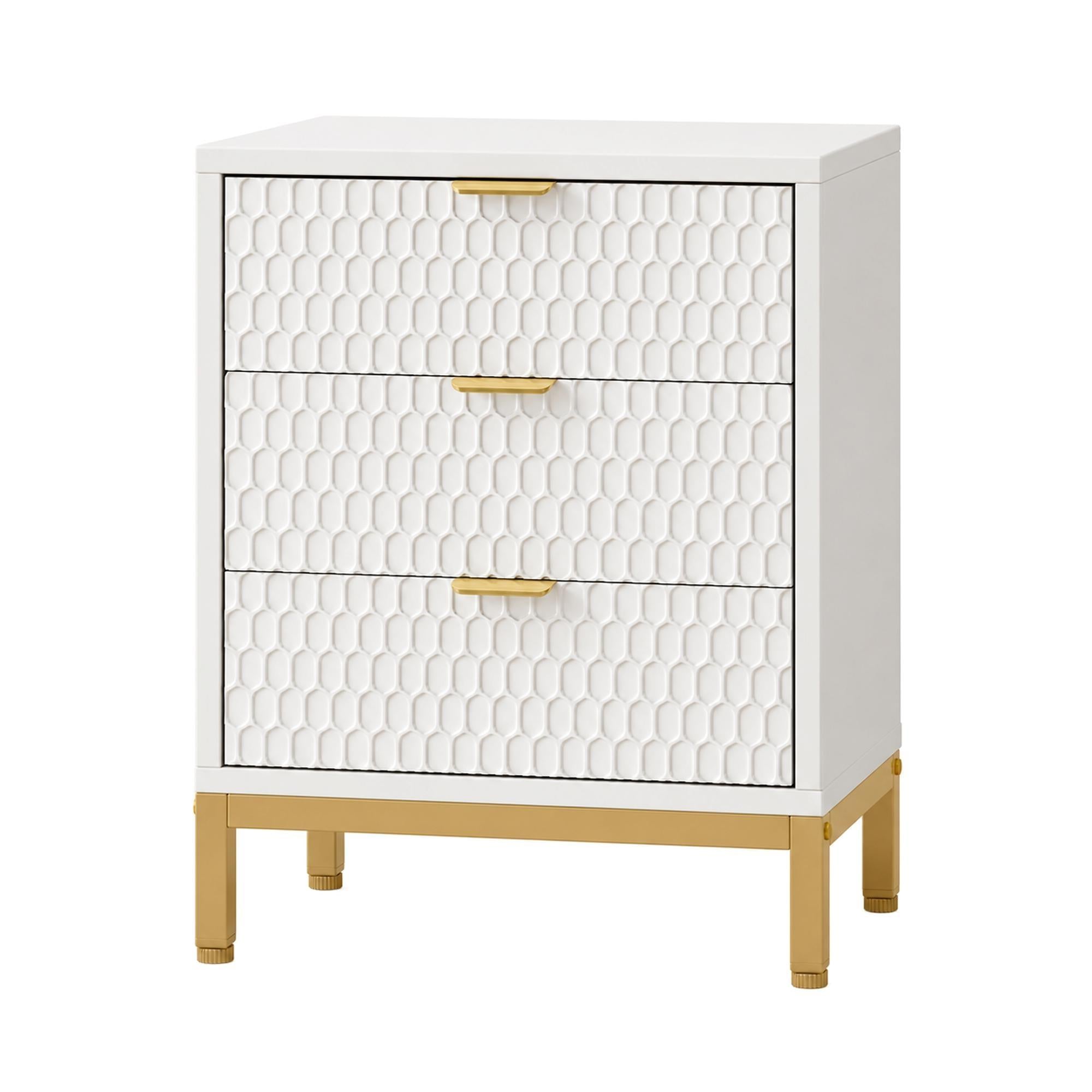 26" White Wood Three Drawer Nightstand