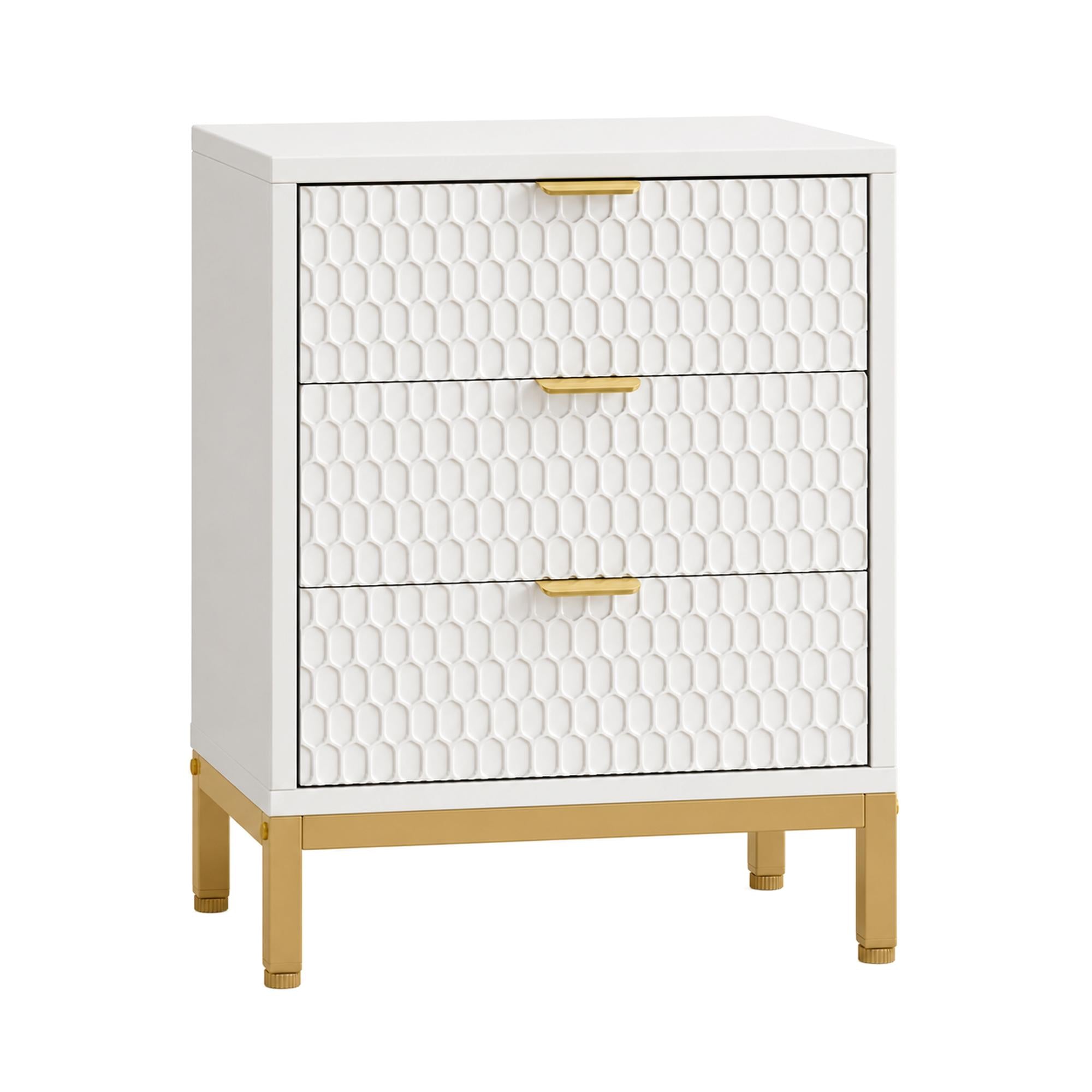 26" White Wood Three Drawer Nightstand