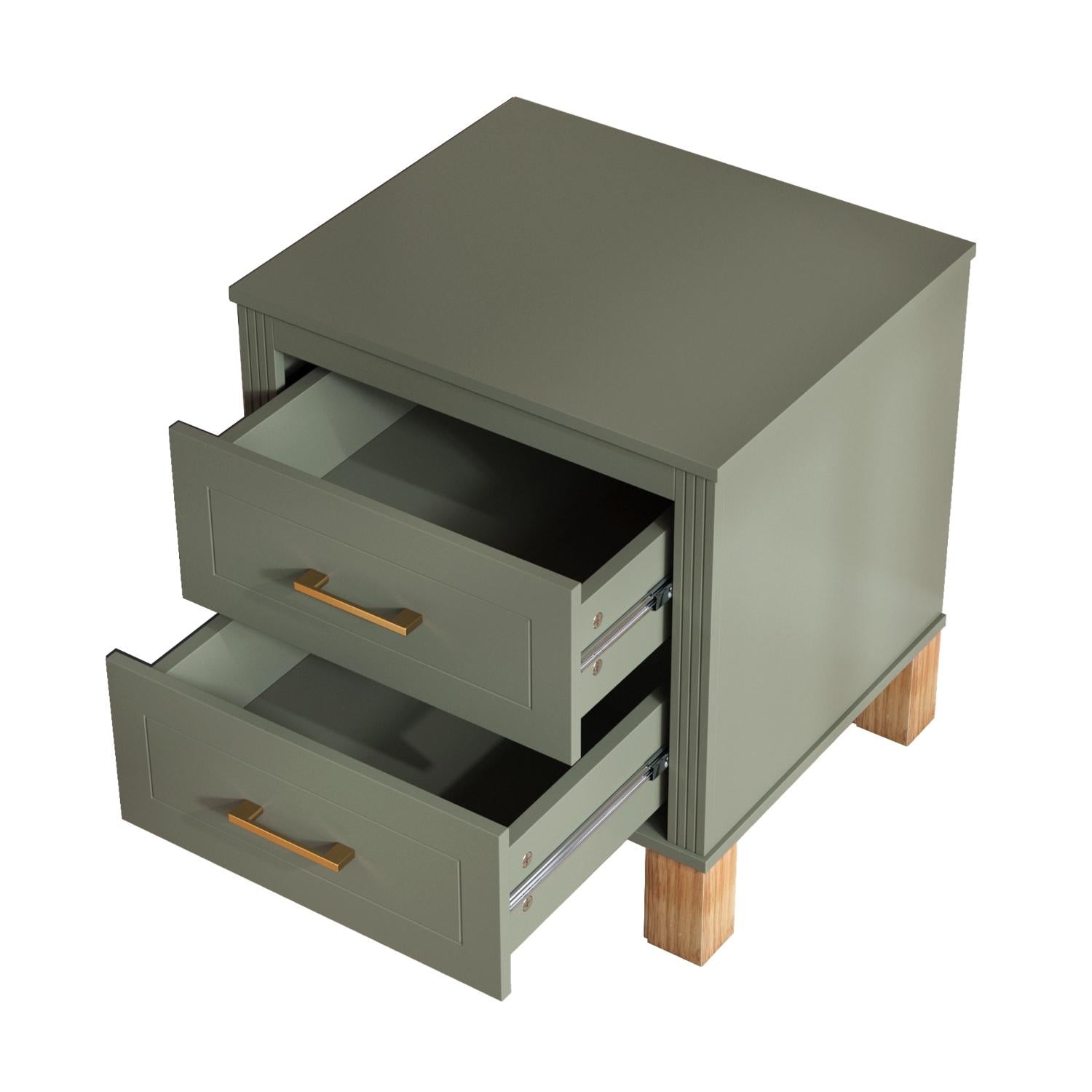 22" Olive Green Wood Two Drawer Nightstand