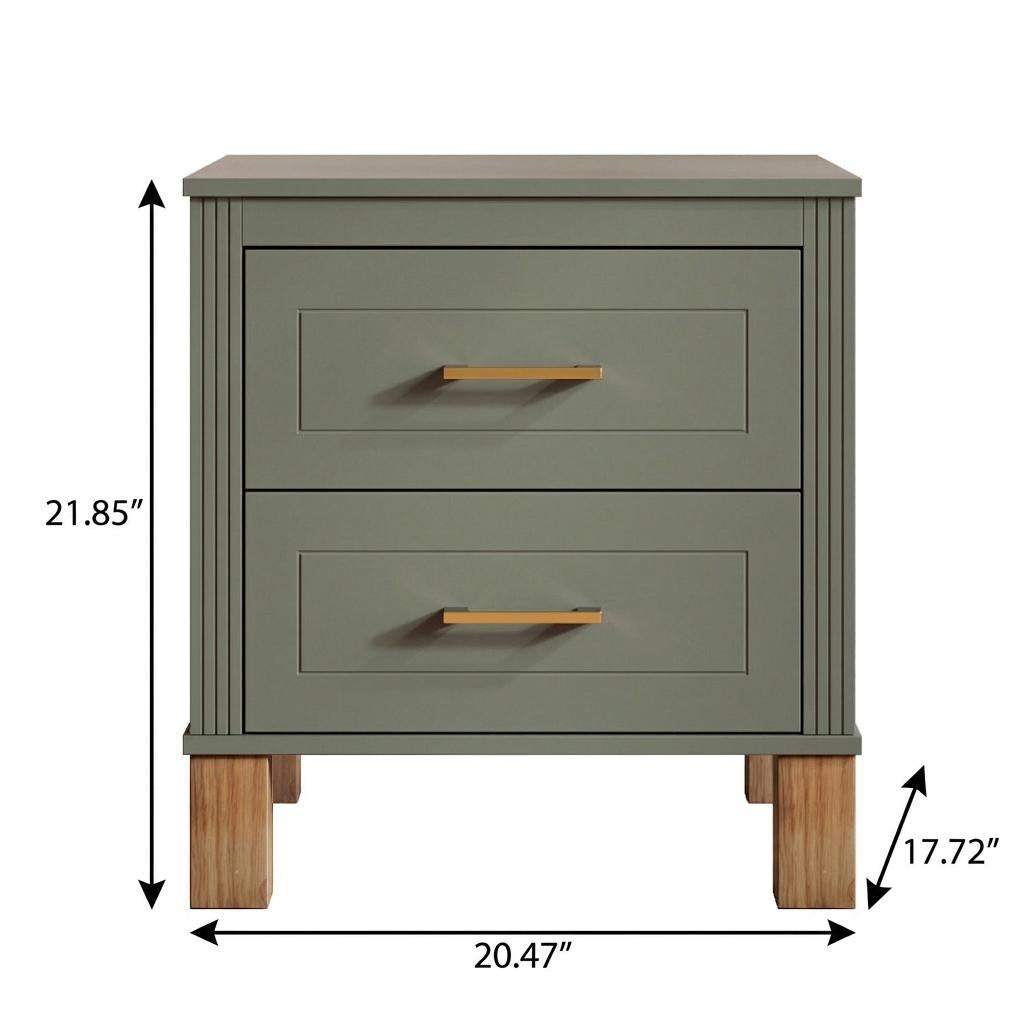 22" Olive Green Wood Two Drawer Nightstand