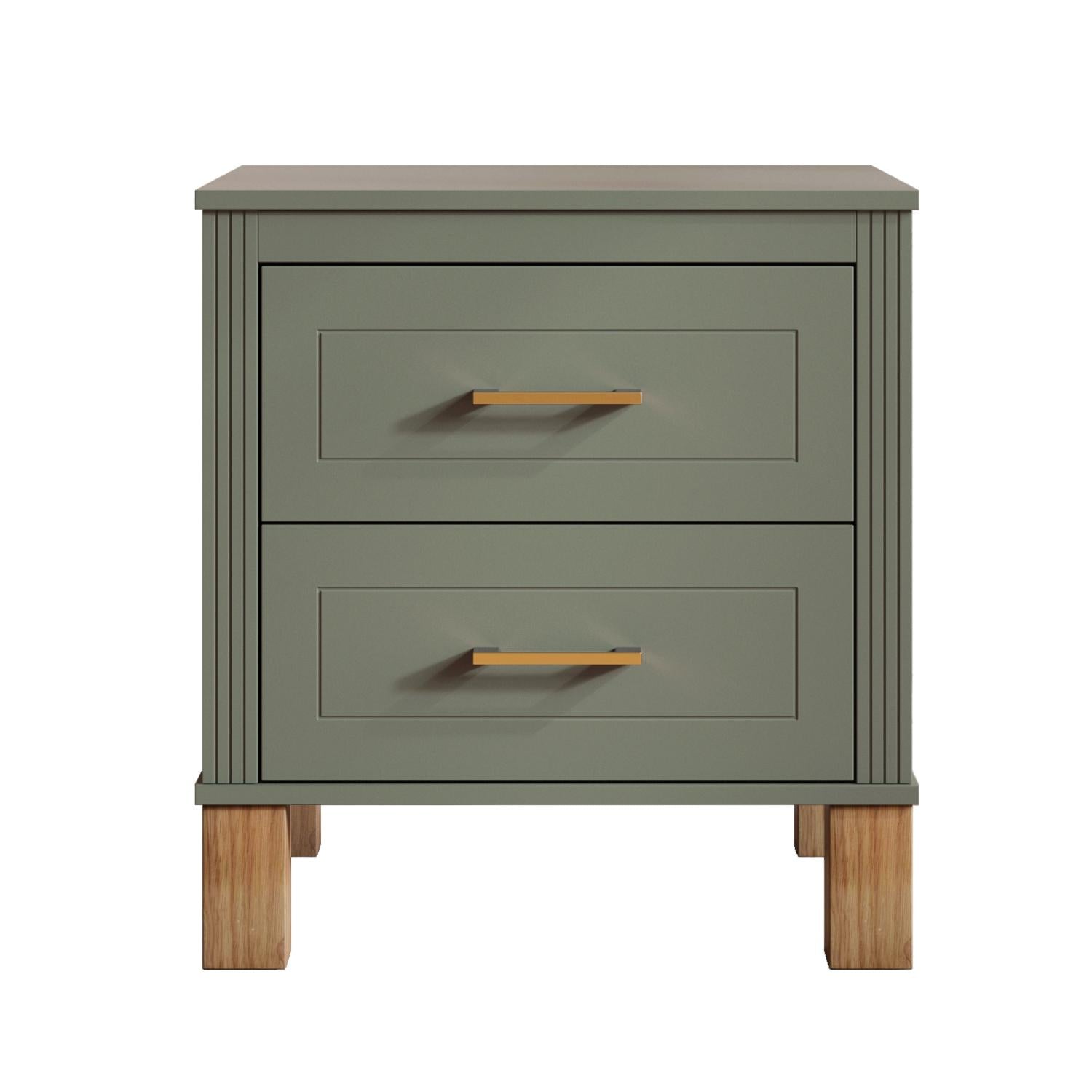 22" Olive Green Wood Two Drawer Nightstand