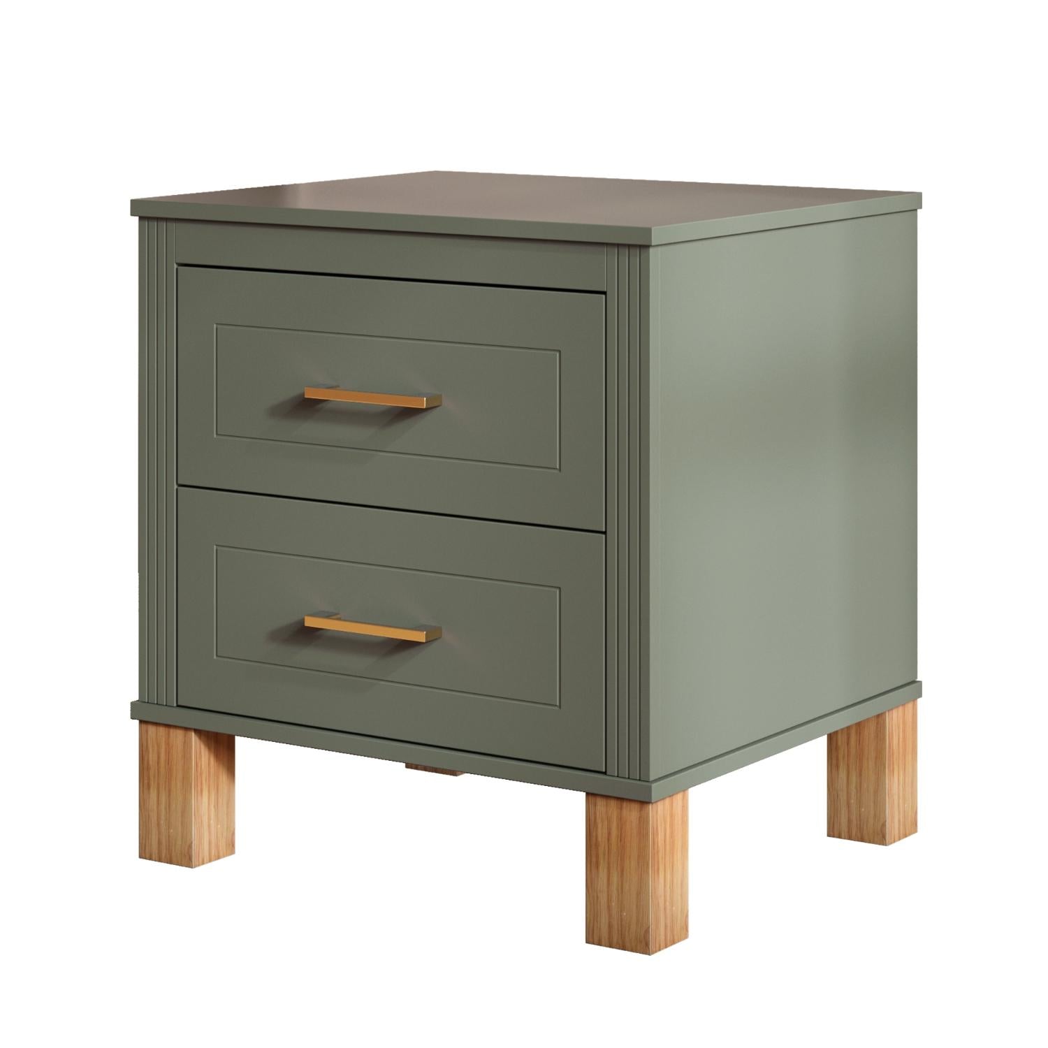 22" Olive Green Wood Two Drawer Nightstand
