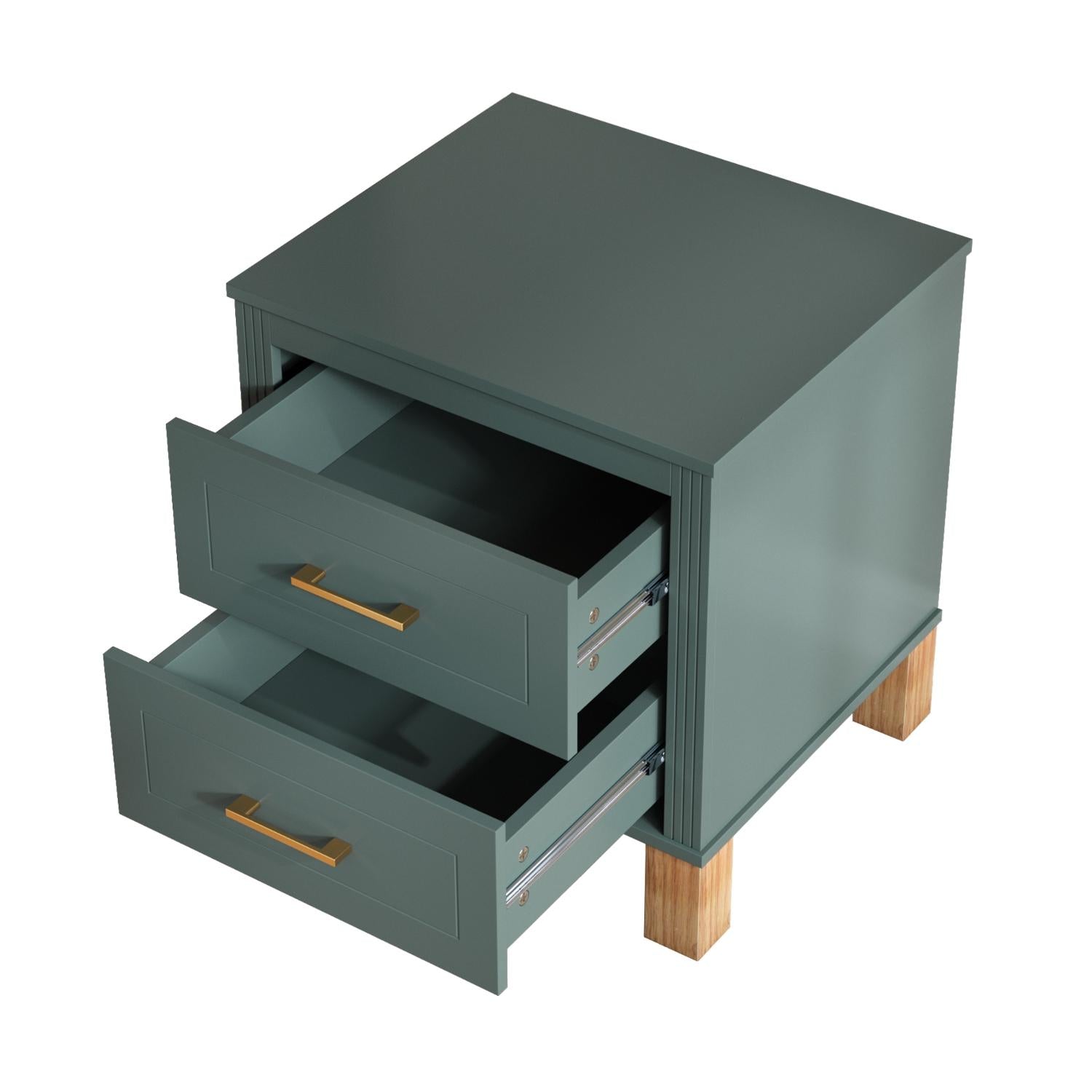 22" Blue Wood Two Drawer Nightstand
