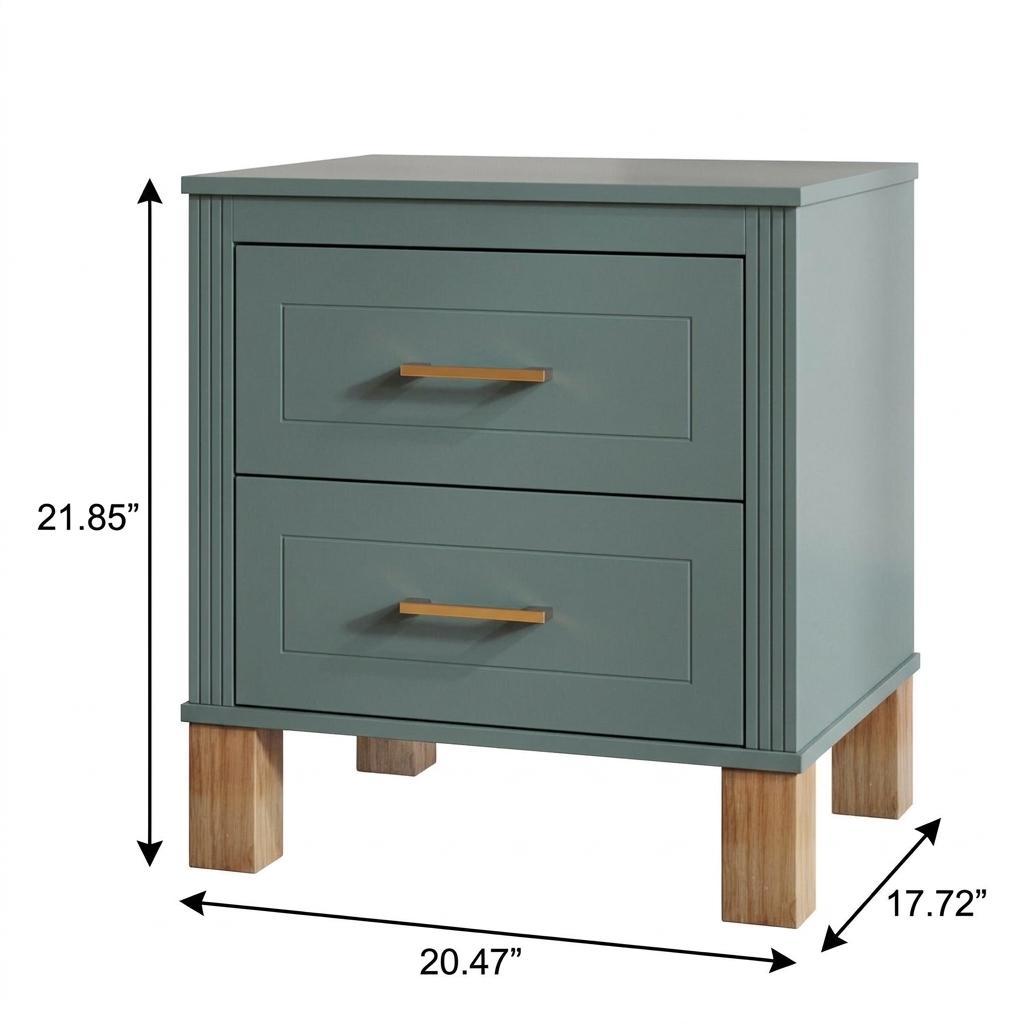 22" Blue Wood Two Drawer Nightstand