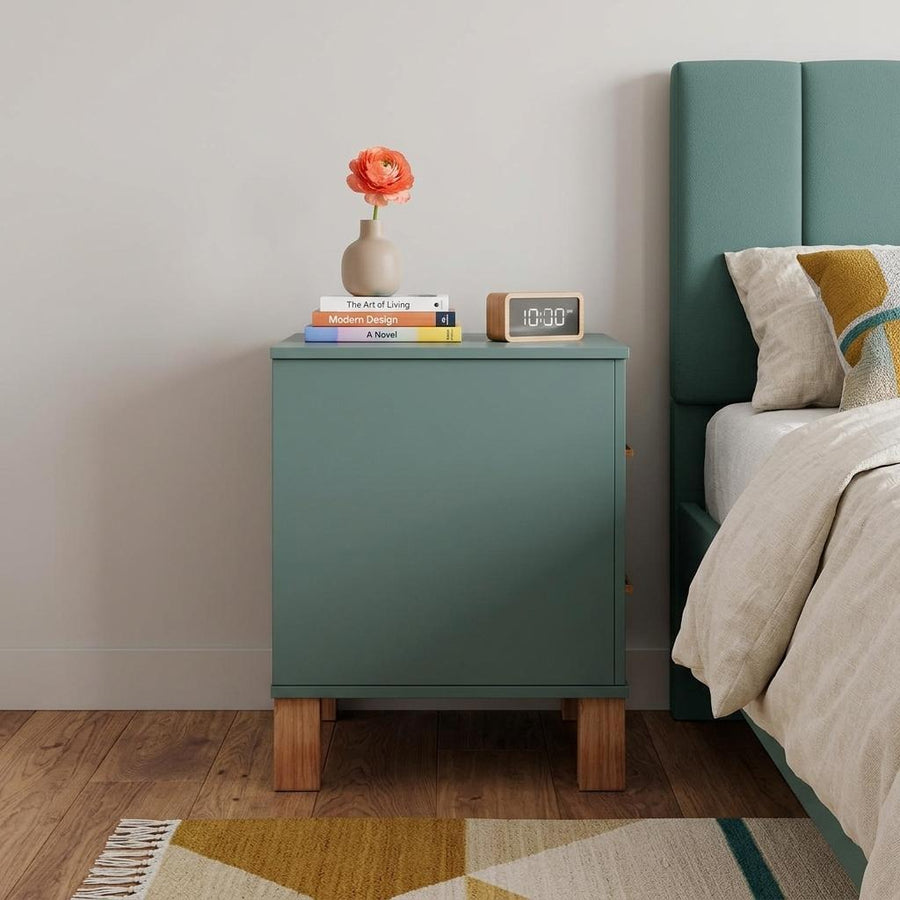 22" Blue Wood Two Drawer Nightstand