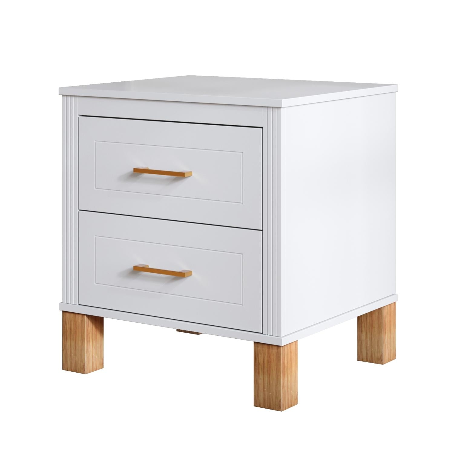 22" White Wood Two Drawer Nightstand