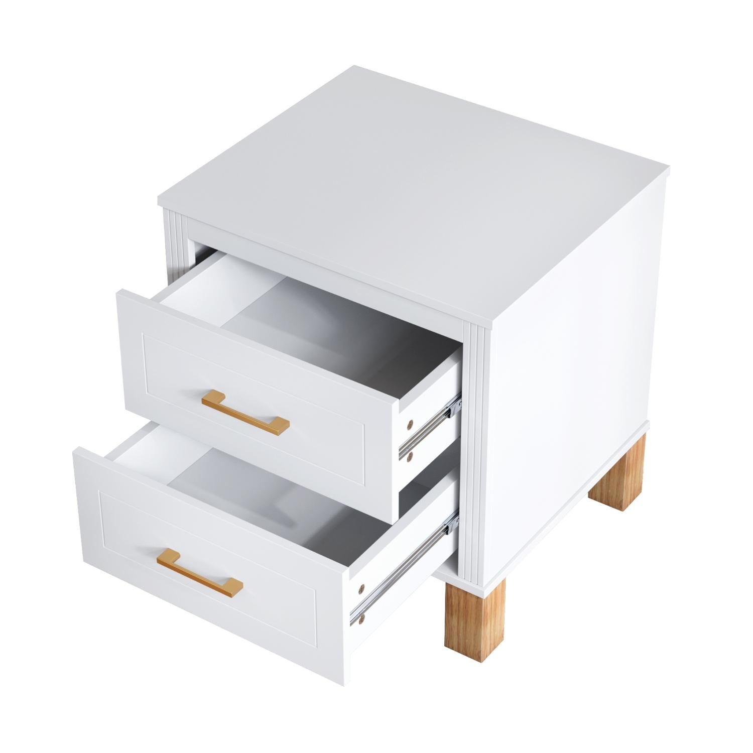 22" White Wood Two Drawer Nightstand