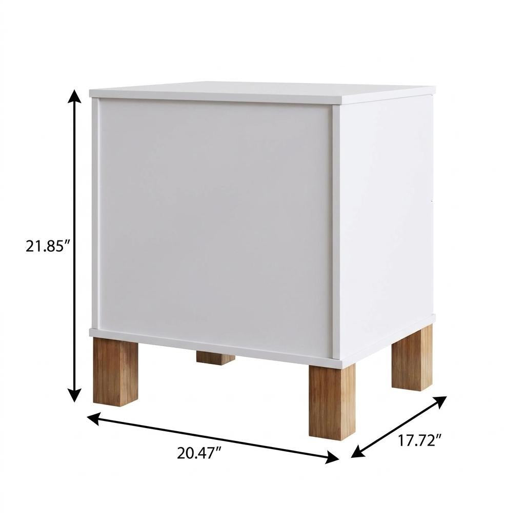22" White Wood Two Drawer Nightstand
