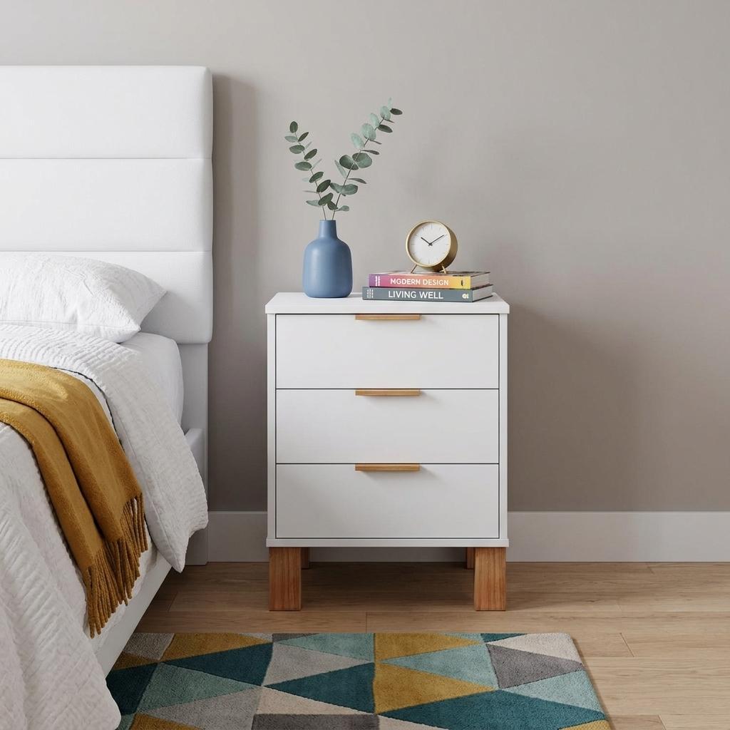 22" White Wood Two Drawer Nightstand
