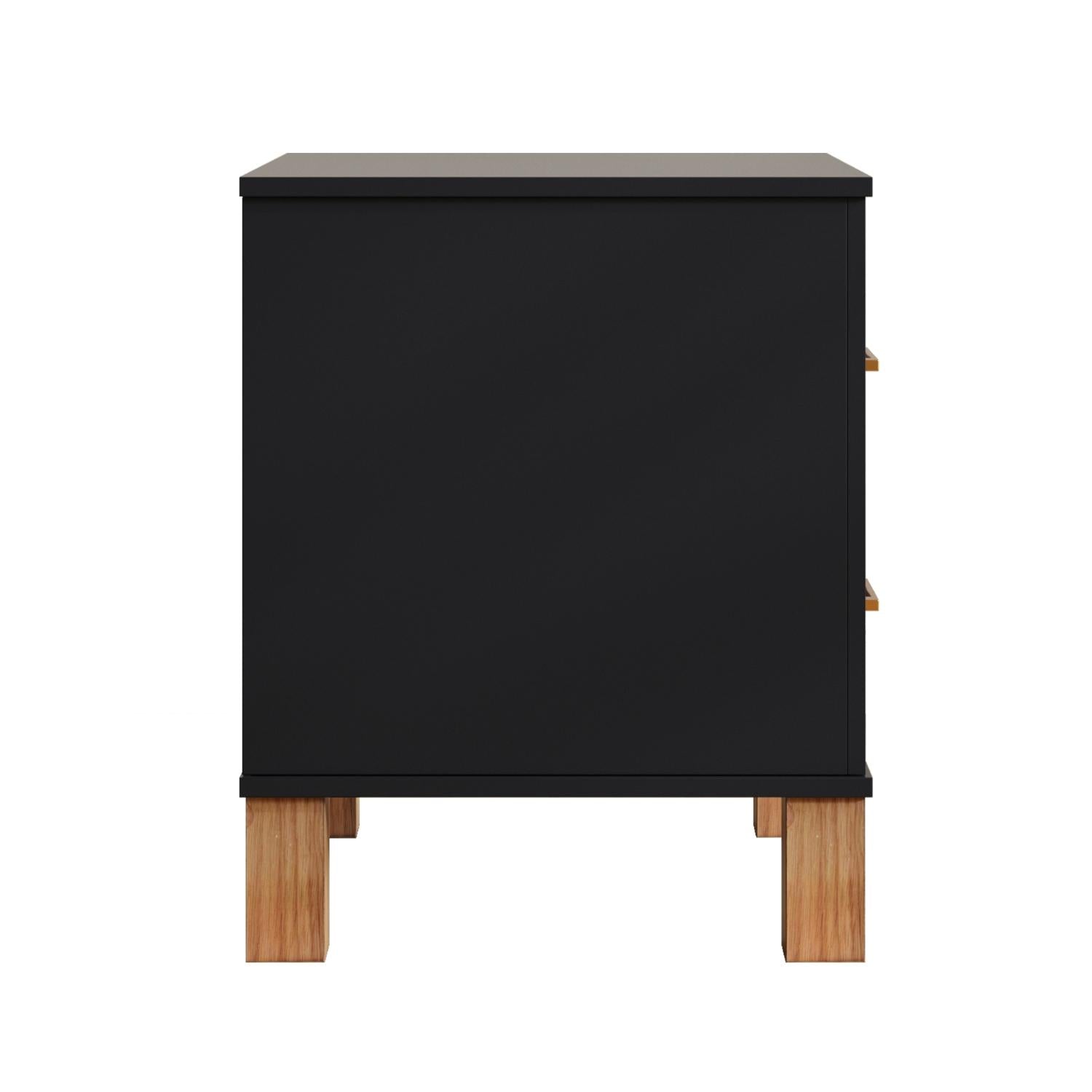 22" Black Wood Two Drawer Nightstand