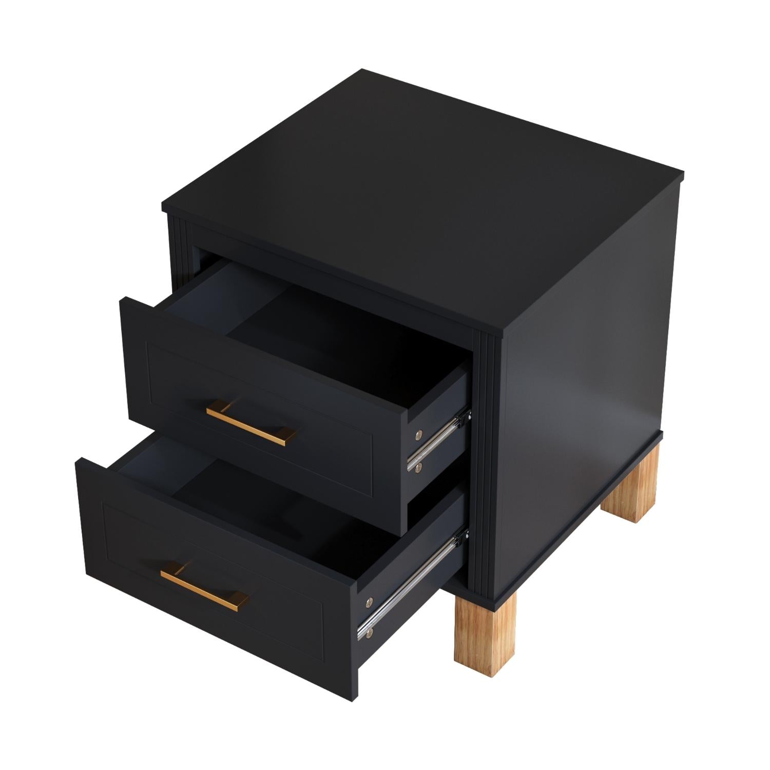 22" Black Wood Two Drawer Nightstand
