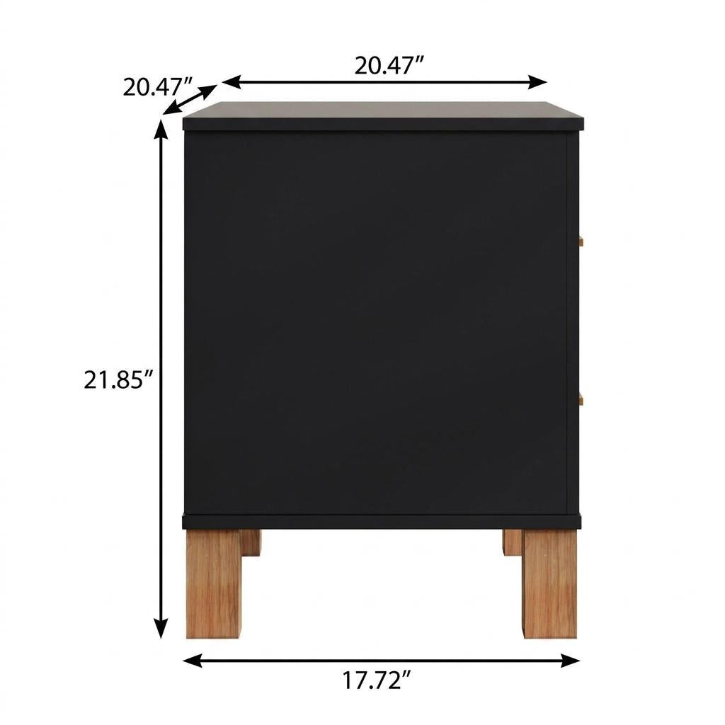 22" Black Wood Two Drawer Nightstand