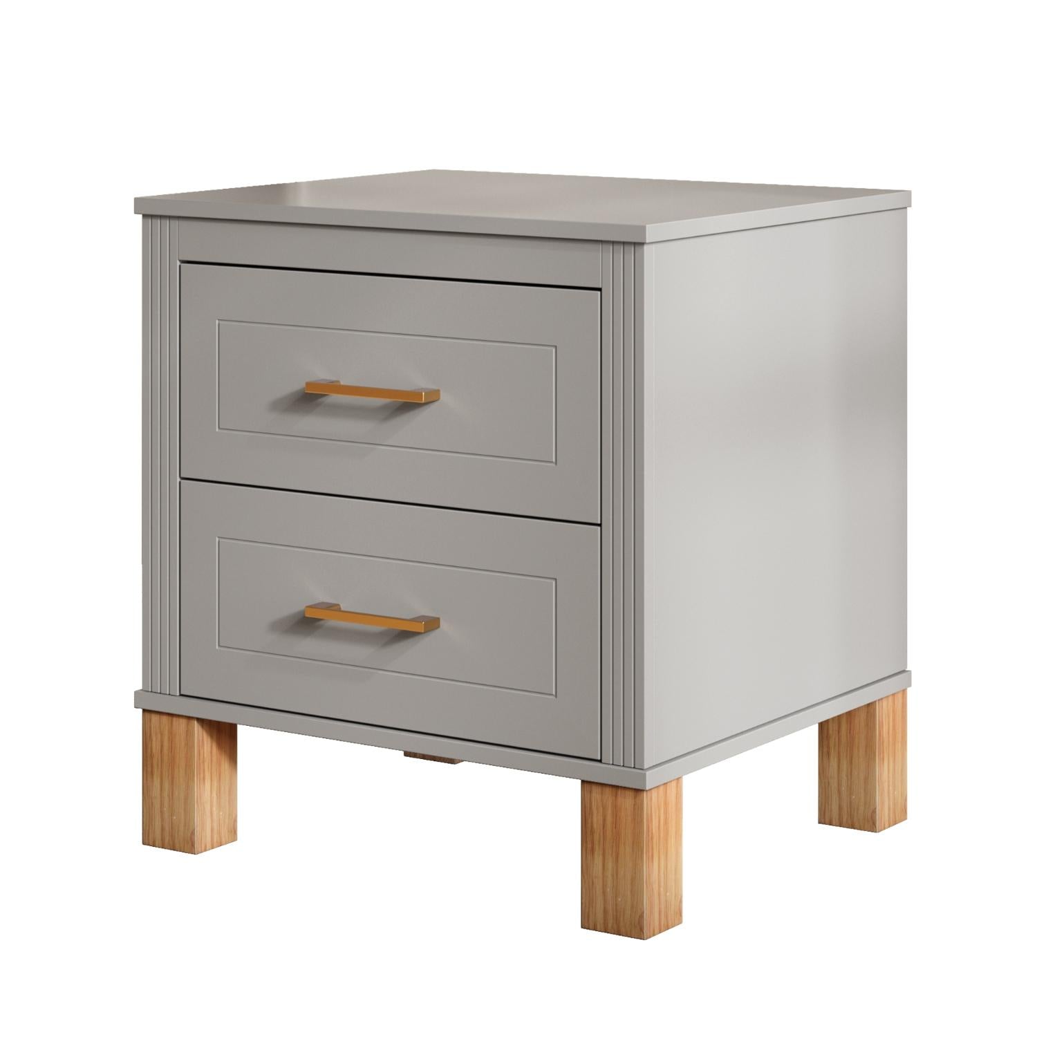 22" Gray Wood Two Drawer Nightstand