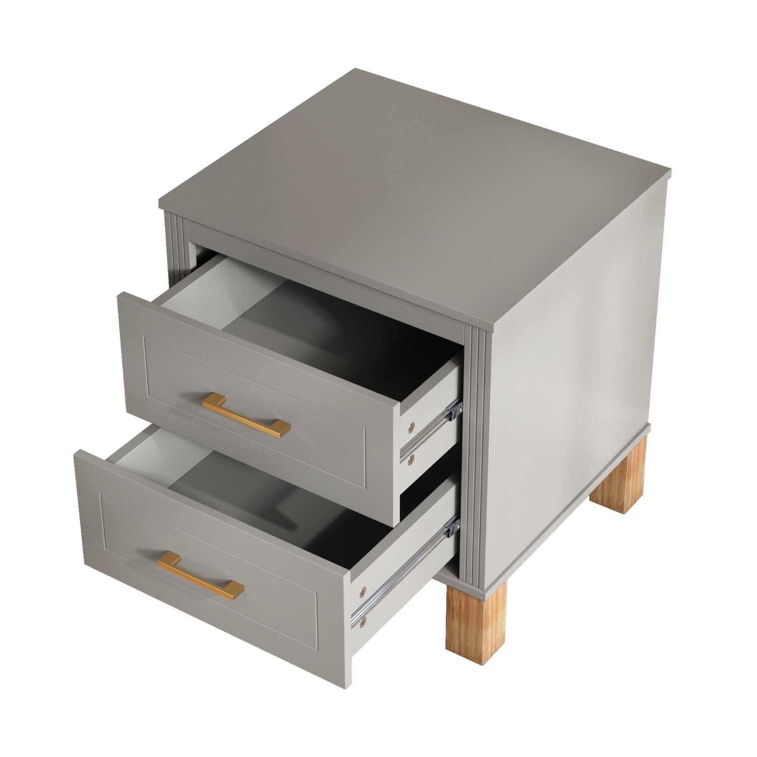 22" Gray Wood Two Drawer Nightstand