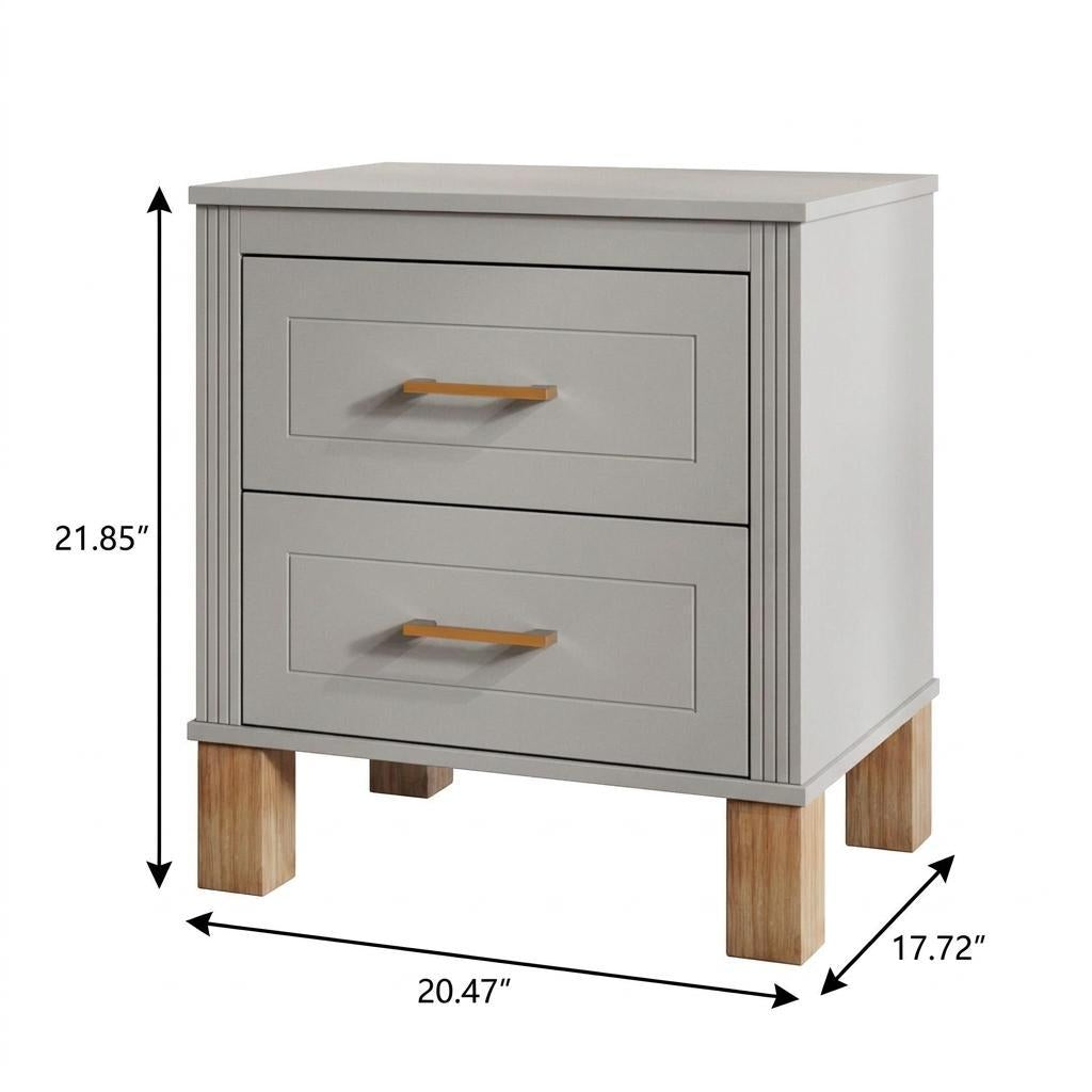 22" Gray Wood Two Drawer Nightstand