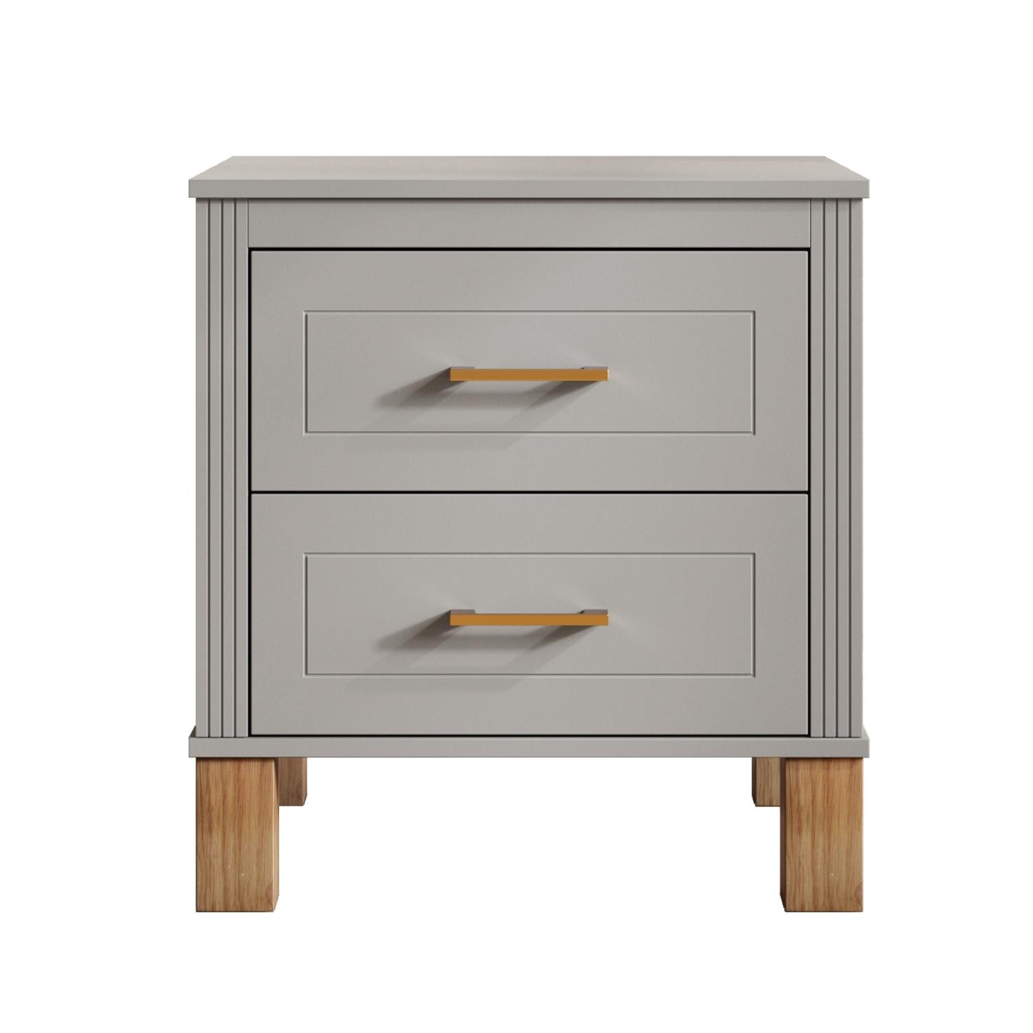 22" Gray Wood Two Drawer Nightstand