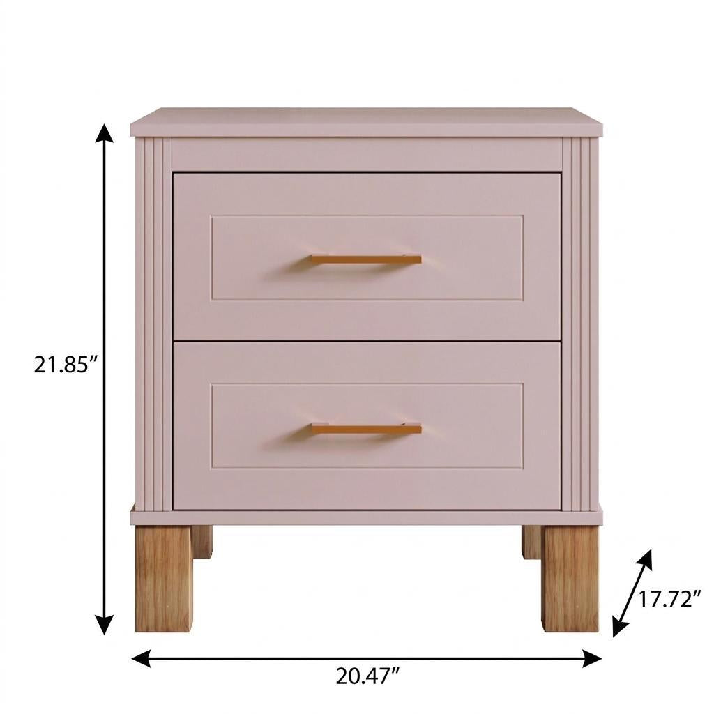 22" Pink Wood Two Drawer Nightstand