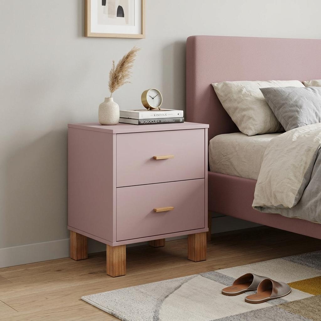 22" Pink Wood Two Drawer Nightstand