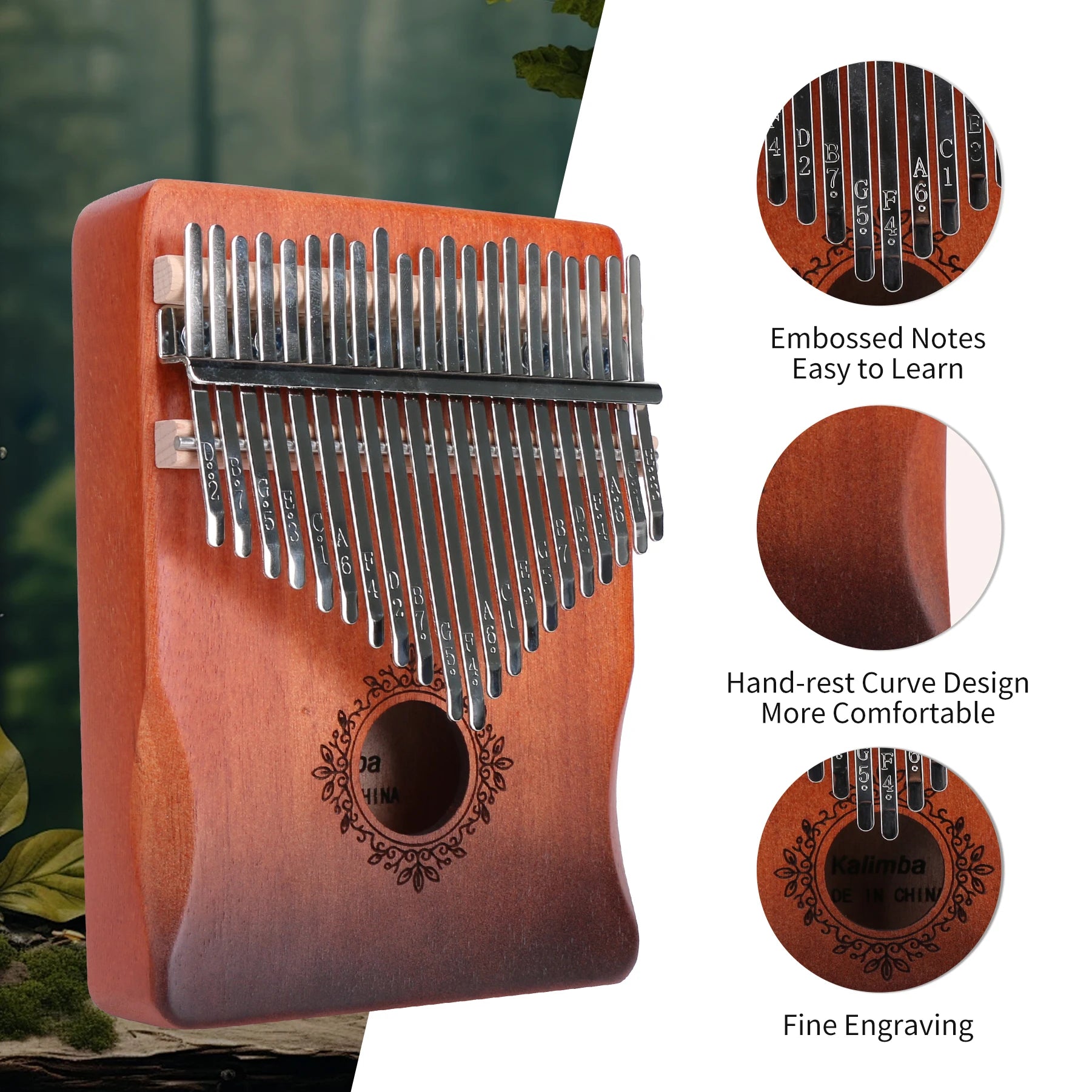 21-Key Ergonomic Kalimba Thumb Piano — Portable Retro Mbira Instrument