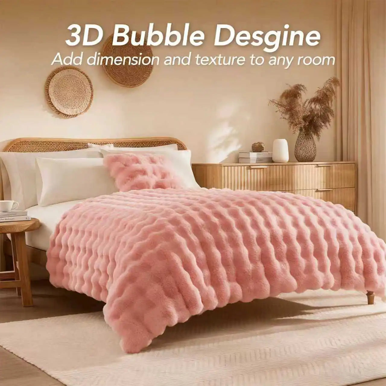 ROSEKIND Faux Fur Rabbit Bubble Blanket — Ultra Soft Weighted Throw
