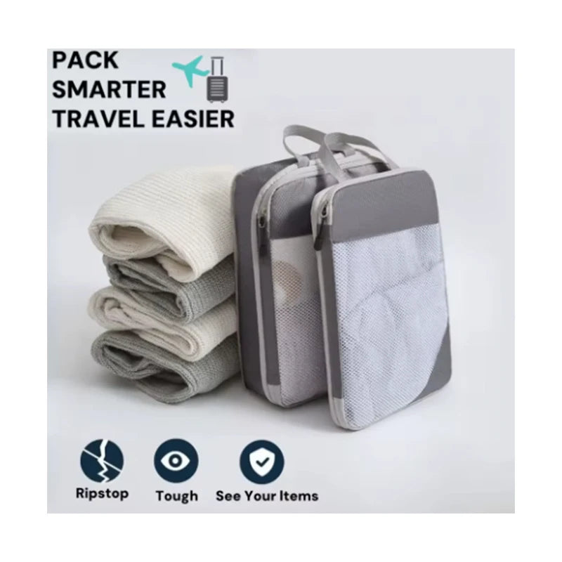 Compressible Travel Packing Cubes — Waterproof Luggage Organizer Set