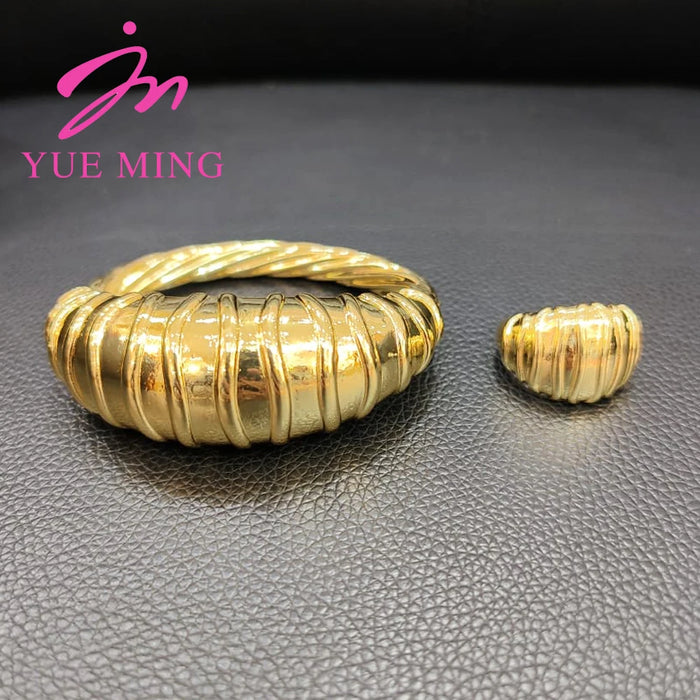 YM Gold Color Bracelet and Ring Set — Elegant Jewelry for Weddings and Parties