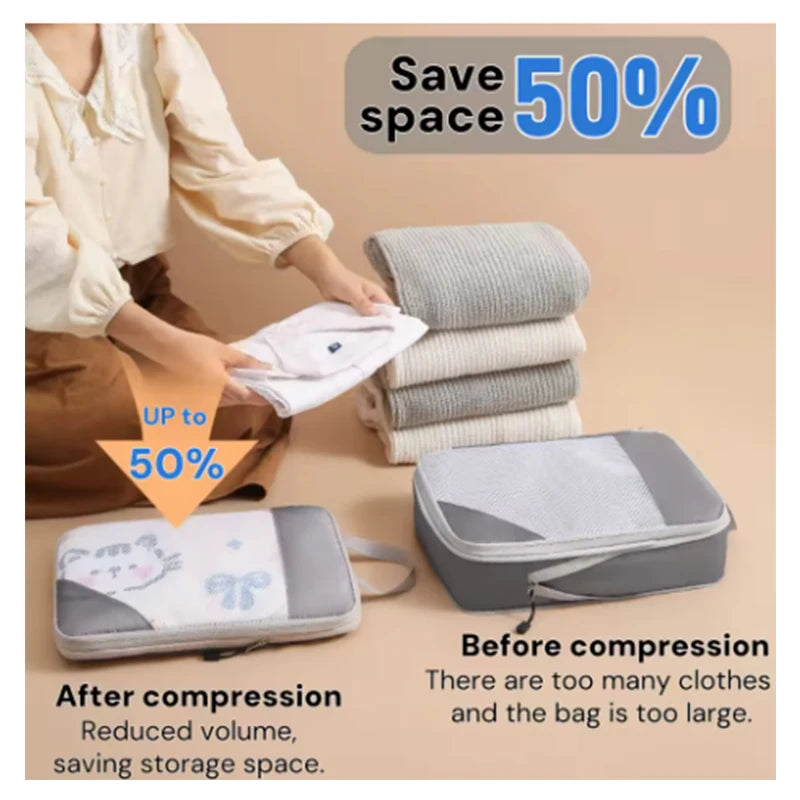 Compressible Travel Packing Cubes — Waterproof Luggage Organizer Set