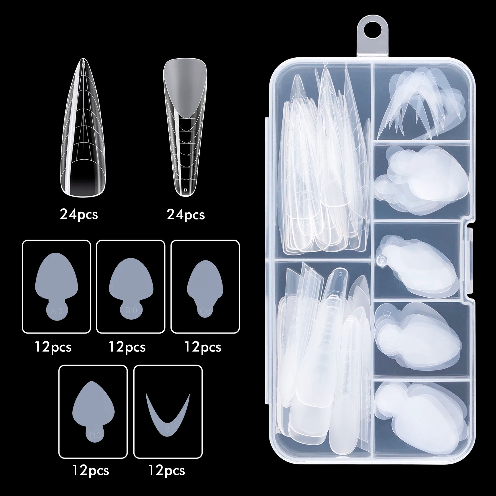 Poly Nail Gel Dual Forms — Clear Full Cover Extension Tips with Scale