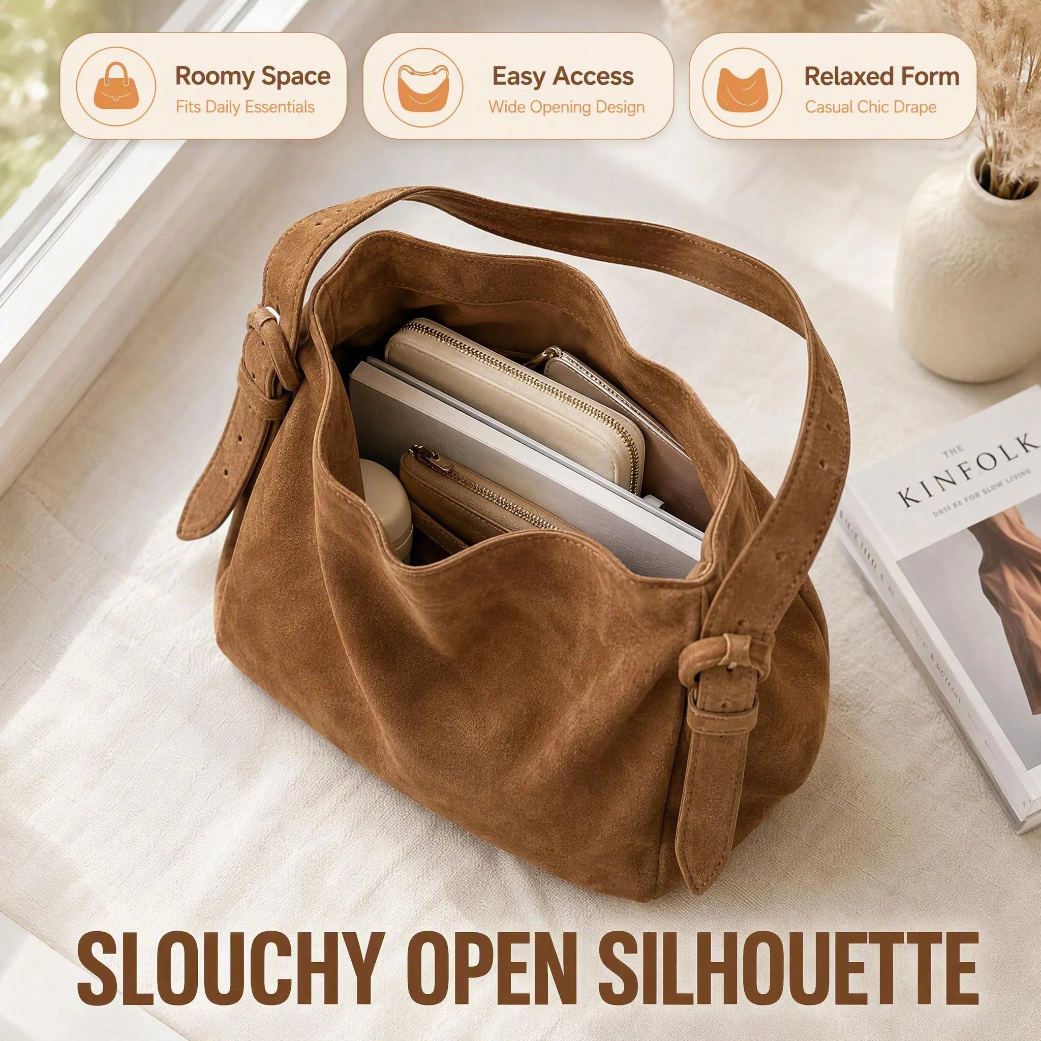 Vintage Suede Bucket Bag — Large Capacity Shoulder & Crossbody Tote