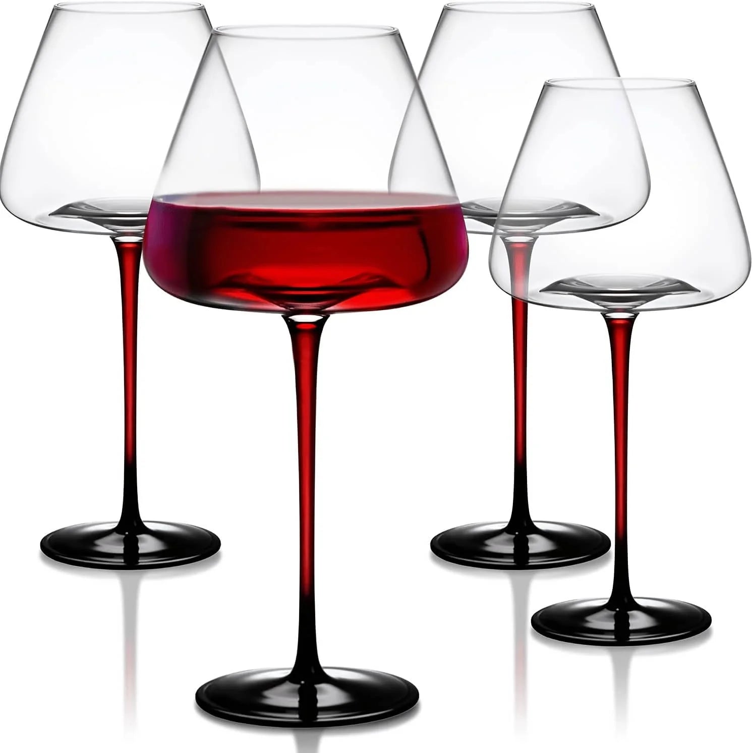 4-Piece Champagne Flute Set — 24oz Stemmed Glassware with Red Stem