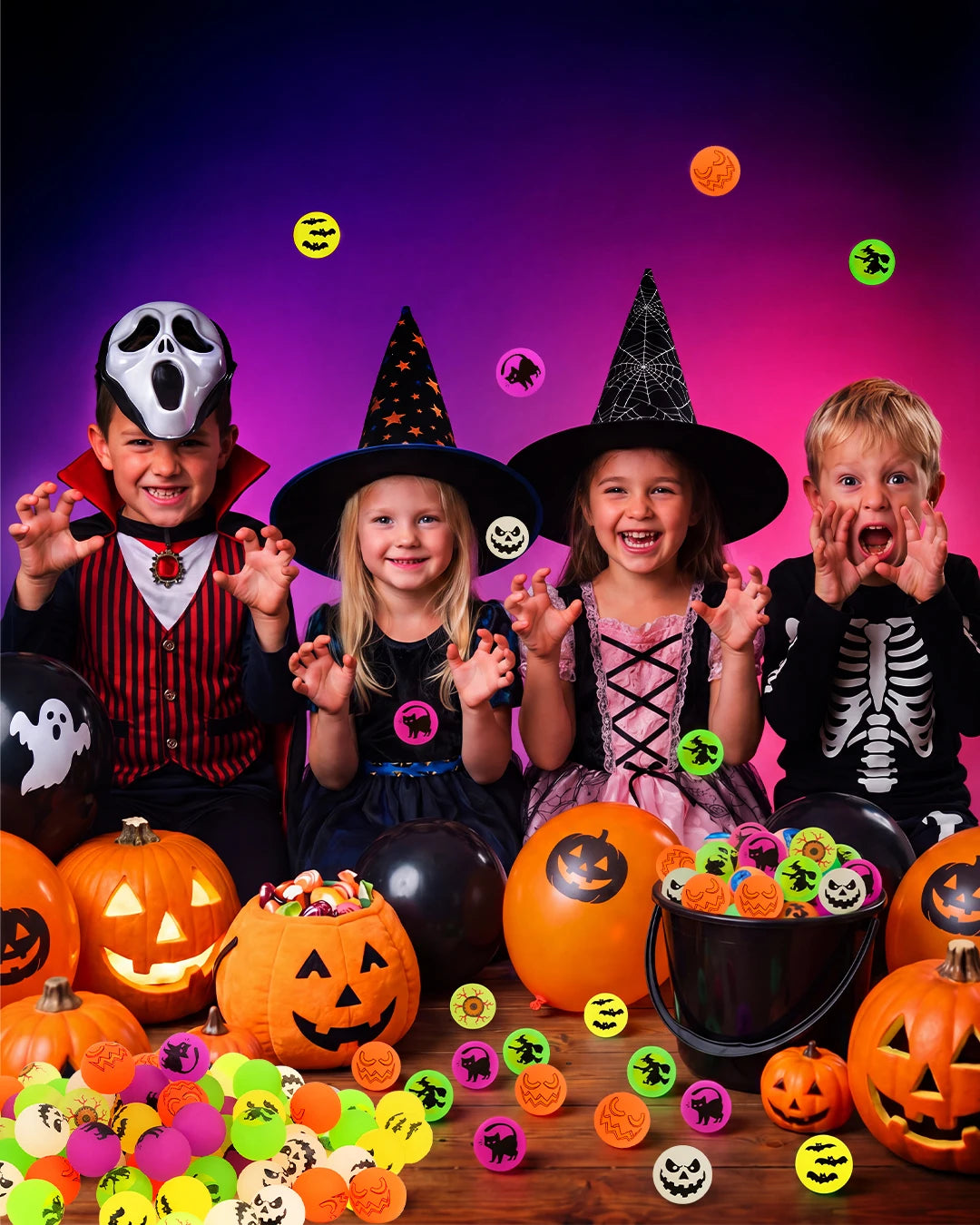 Halloween Glow-in-the-Dark Bouncy Balls — 72 Piece Spooky Party Favor Set