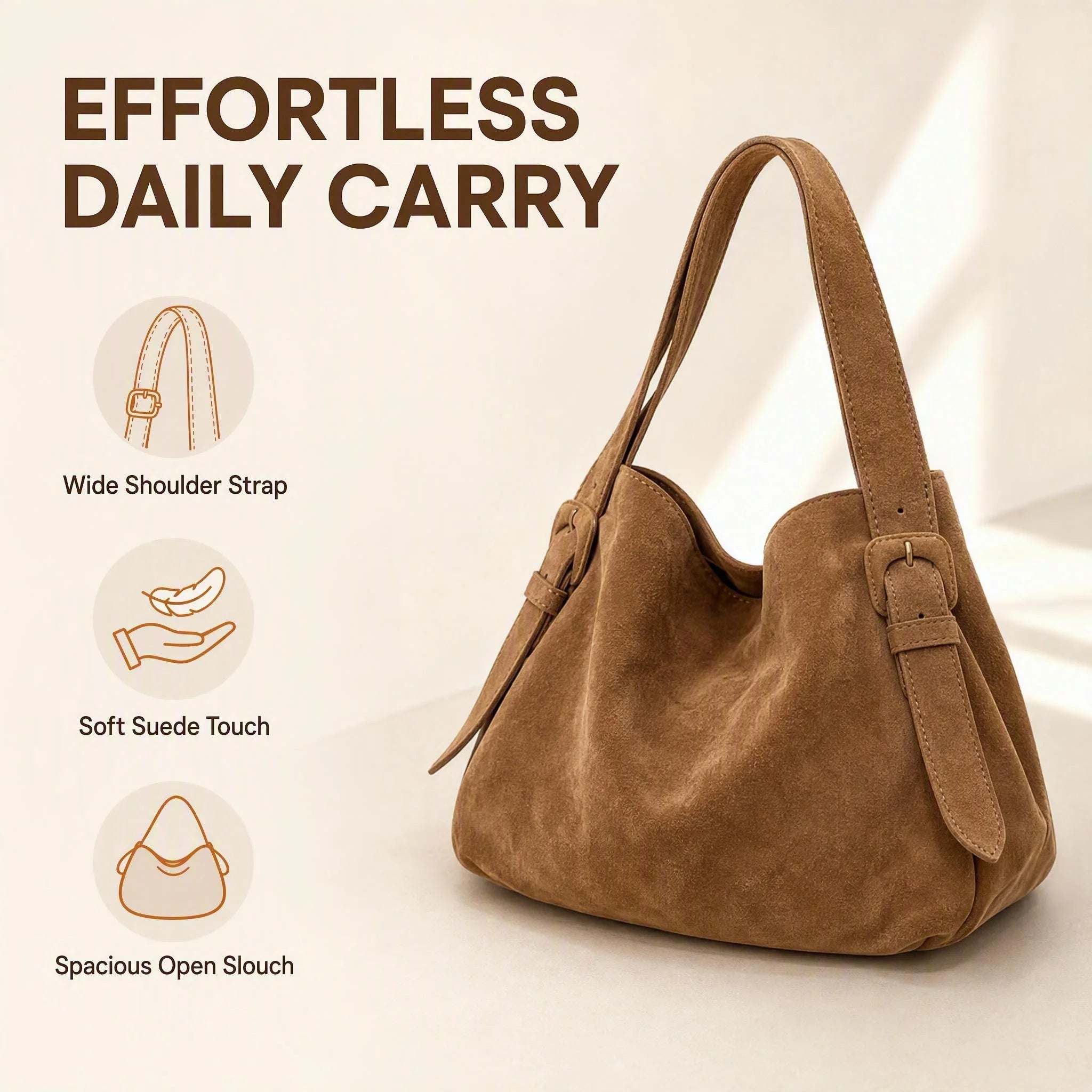 Vintage Suede Bucket Bag — Large Capacity Shoulder & Crossbody Tote