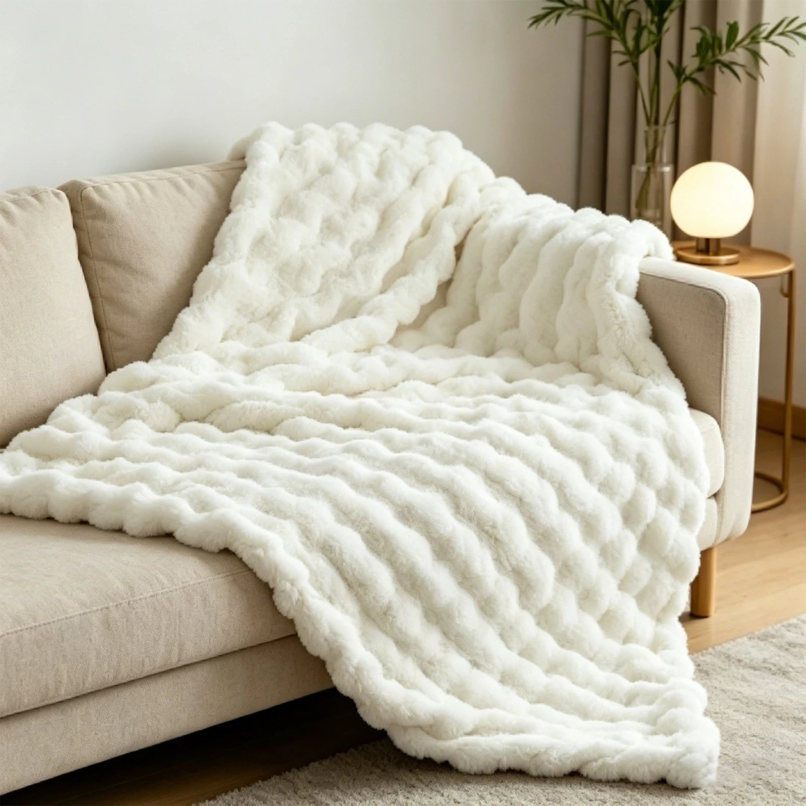 ROSEKIND Faux Fur Rabbit Bubble Blanket — Ultra Soft Weighted Throw