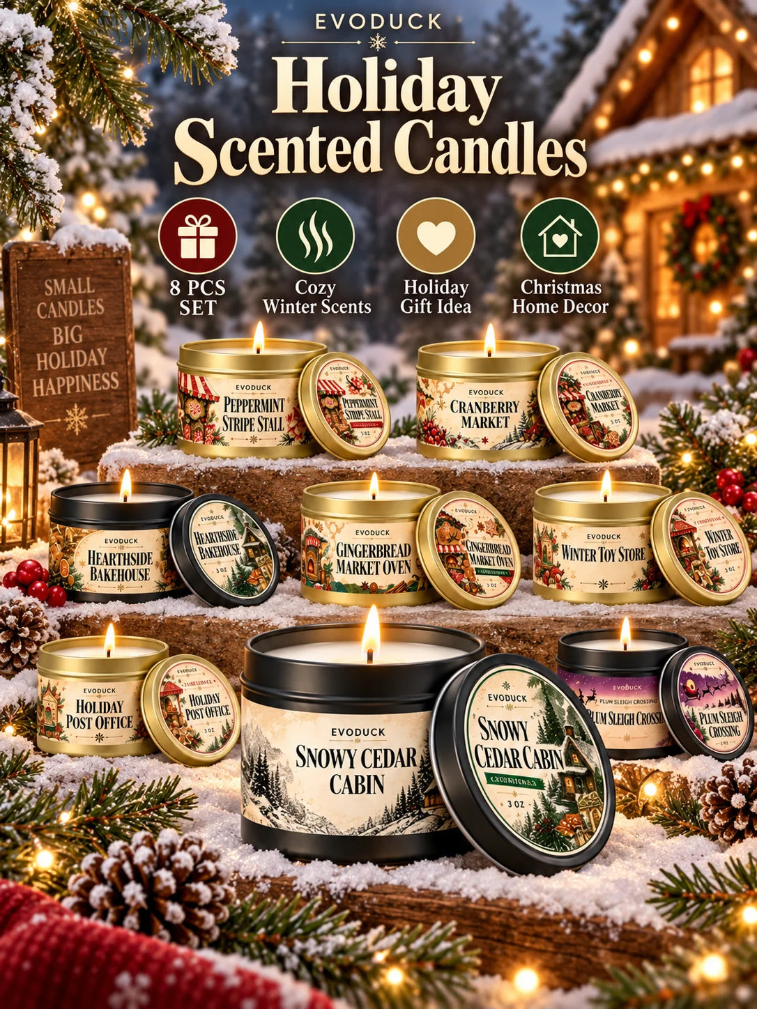 EVODUCK Cedar Amber Balsam Candle — Woodsy Pine Scented Holiday Gift