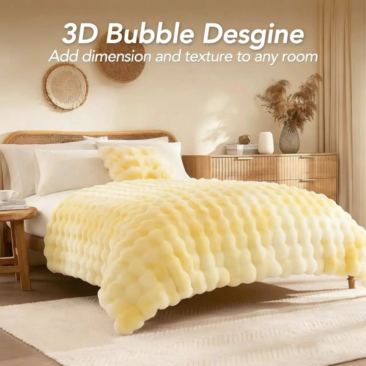 ROSEKIND Faux Fur Rabbit Bubble Blanket — Ultra Soft Weighted Throw