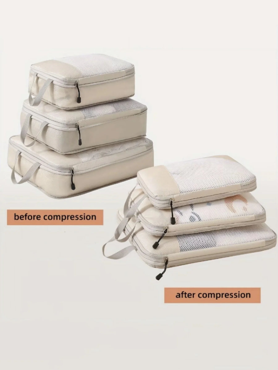 Compressible Travel Packing Cubes — Waterproof Luggage Organizer Set