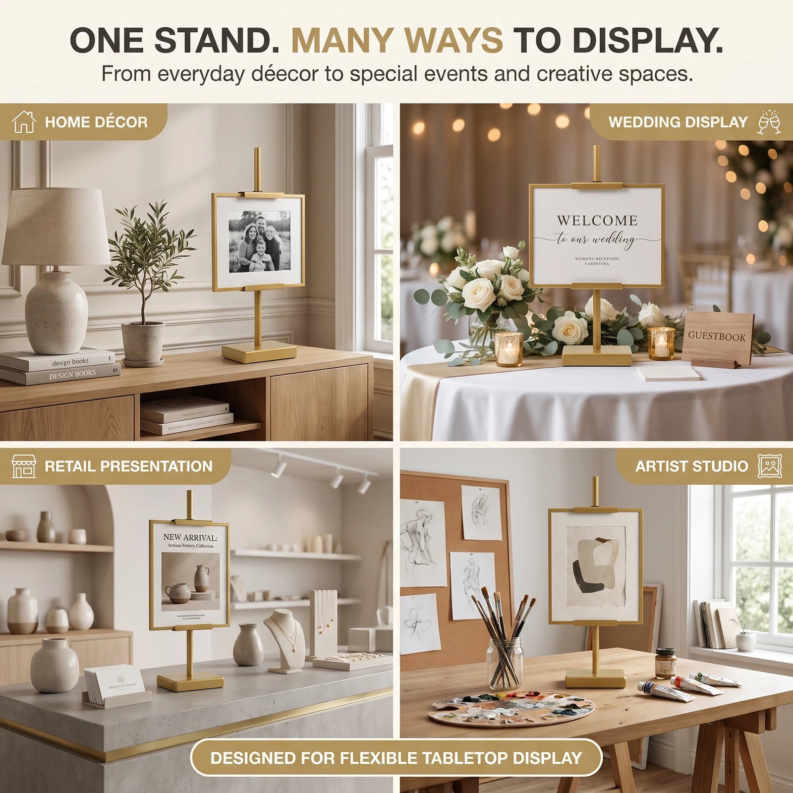 Metal Tabletop Easel Stand — Adjustable Frame Holder for Art & Decor