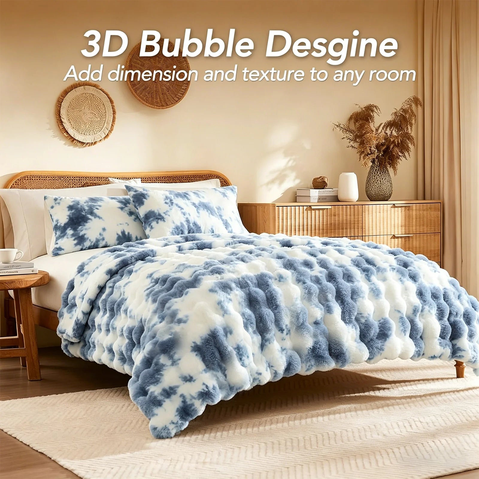 ROSEKIND Faux Fur Rabbit Bubble Blanket — Ultra Soft Weighted Throw