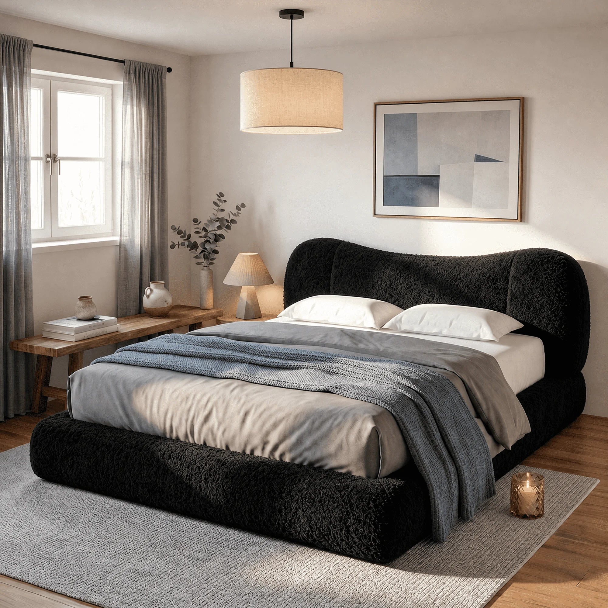 EnHomee Cloud Bed Frame — No Assembly All-Foam Design with Headboard
