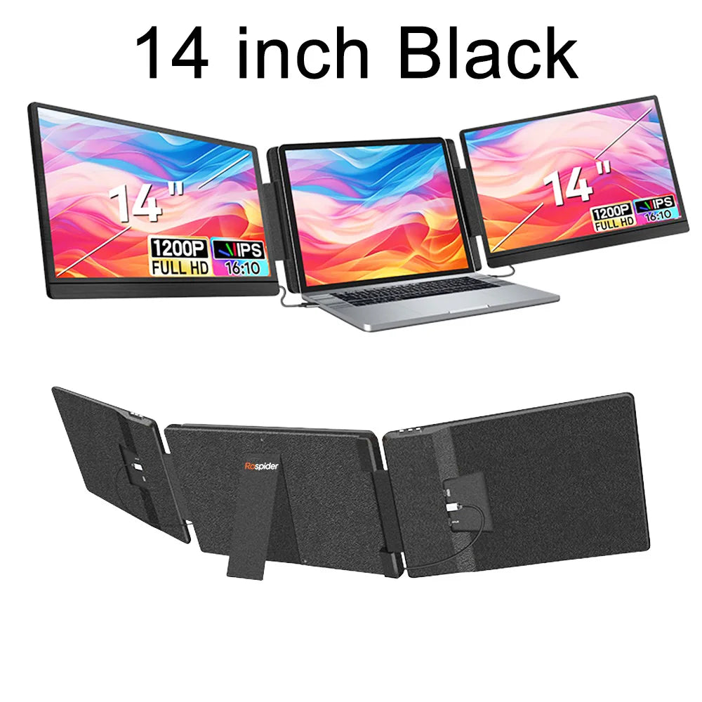 Rospider Portable LCD Monitor — High-Definition Triple Screen Extender