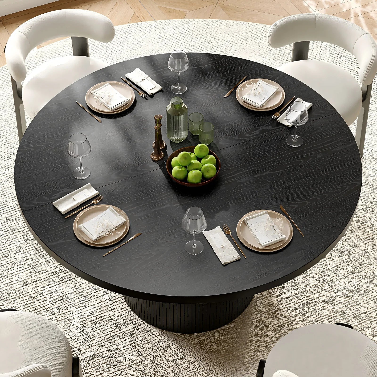 ONBRILL Round Fluted Dining Table — Modern 47 Inch Wood Kitchen Table