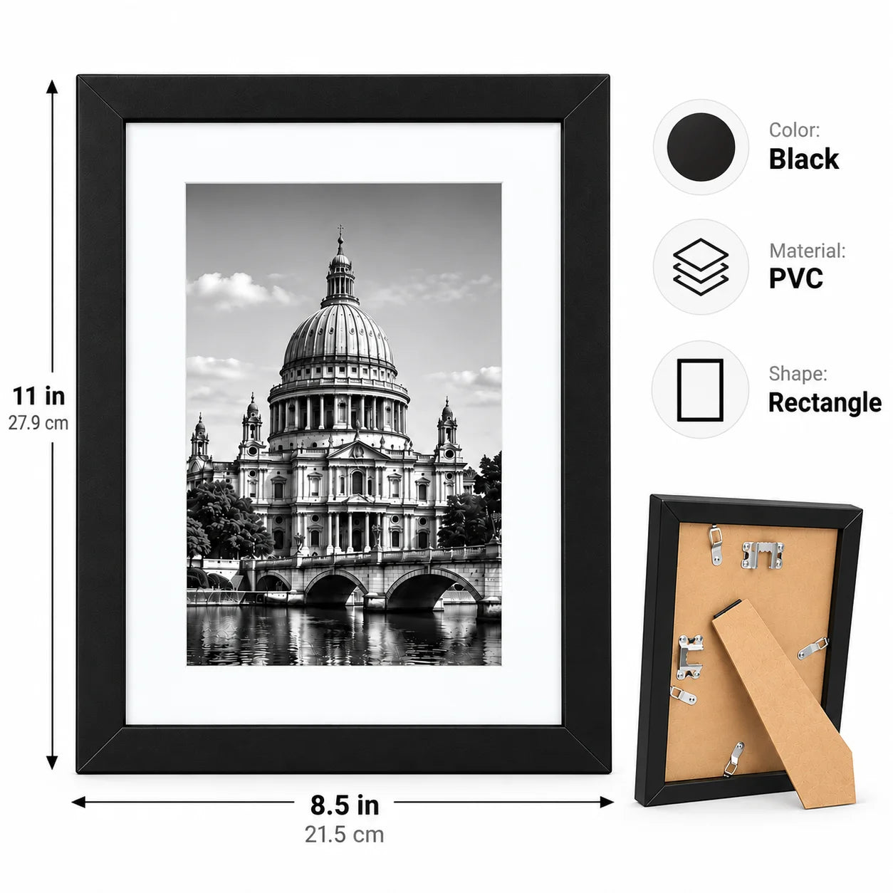 Modern Black PVC Photo Frame — Minimalist Tabletop or Wall Display