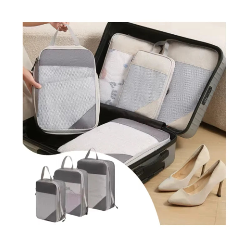 Compressible Travel Packing Cubes — Waterproof Luggage Organizer Set