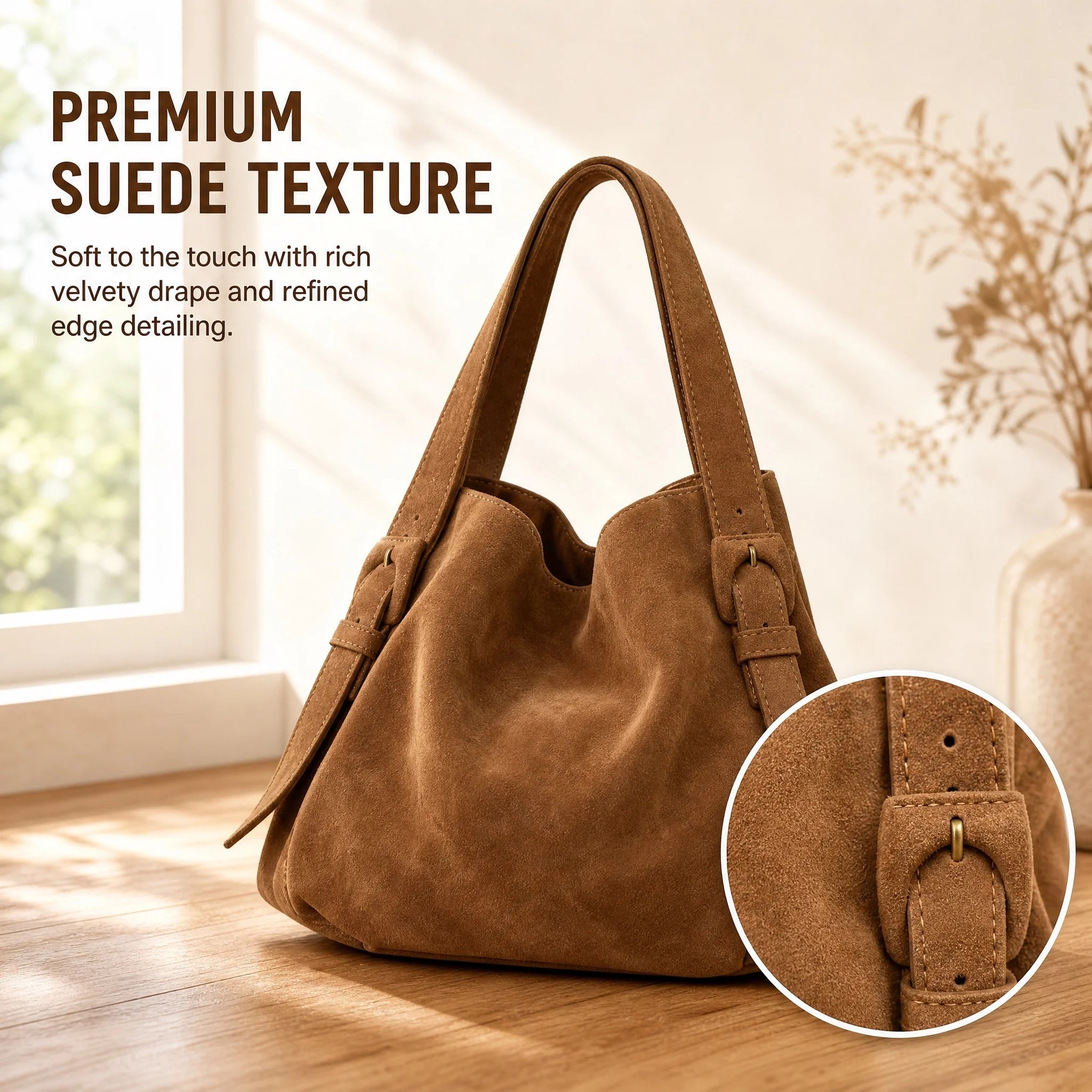 Vintage Suede Bucket Bag — Large Capacity Shoulder & Crossbody Tote