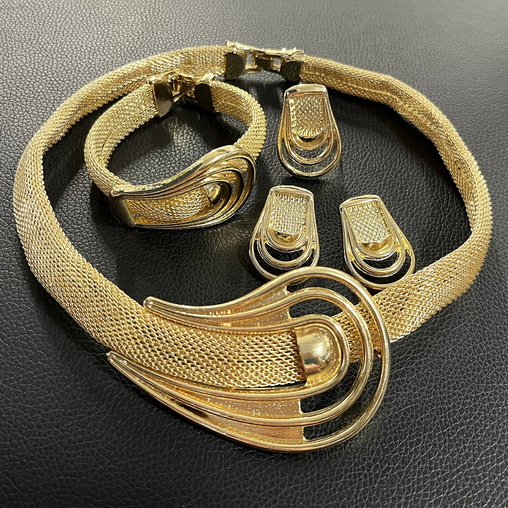 SYHOL Italian Gold Plated Jewelry Set — Elegant Skeleton Design for Parties