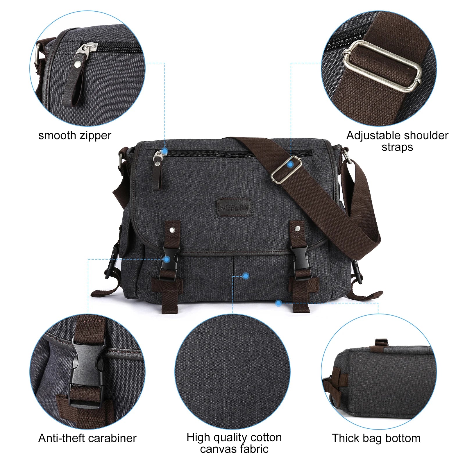 Fewchor Retro Canvas Messenger Bag — Water Resistant Laptop Satchel